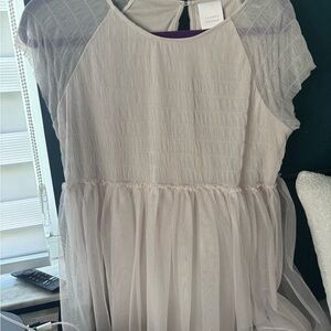 LC Lauren Conrad Light Beige Textured Mesh Dress shirt